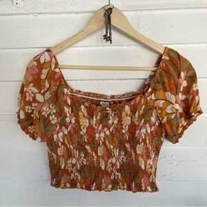 Aerie Floral Puff Sleeve Crop Top